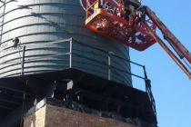 Close-up of a rooftop water tank